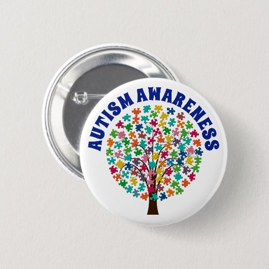 Knopf "Autismus Awareness Puzzle Pieces Tree" Button (Vorne & Hinten)