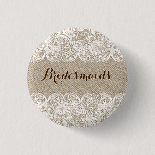 Knopf Beige Linen & White Lace Bridesmaier Button