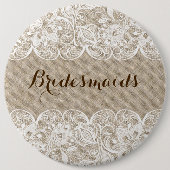 Knopf Beige Linen & White Lace Bridesmaier Button (Vorderseite)