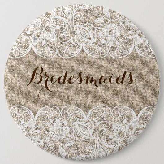 Knopf Beige Linen & White Lace Bridesmaier Button (Vorderseite)