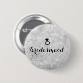 Knopf - Brautjungfern-Glitzer-Ring Bling Silber Button (Vorne & Hinten)