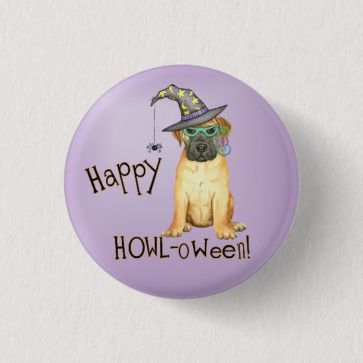 Knopf Bullmastiff Hexe Button (Vorderseite)