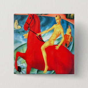 Knopf: "Das rote Pferd badend " Button