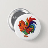 Knopf De Colores Rooster Gallo Button (Vorne & Hinten)