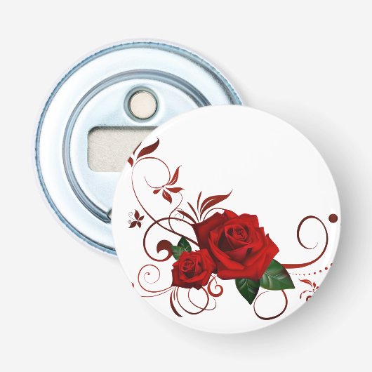 Knopf Flaschenöffner Rote Rose (Vorderseite)
