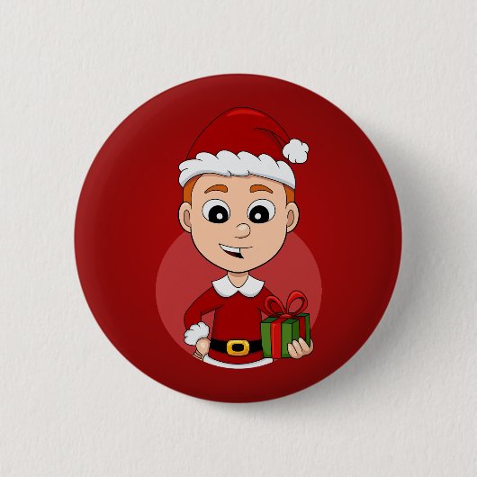 Knopf für den Cartoon eines Weihnachtsjungen Button (Vorderseite)