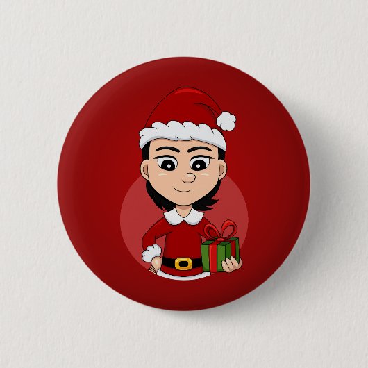 Knopf für den Cartoon von Weihnachtsmädchen Button (Vorderseite)