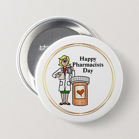 Knopf für jüngere weibliche Apothekerin Button (Vorne & Hinten)