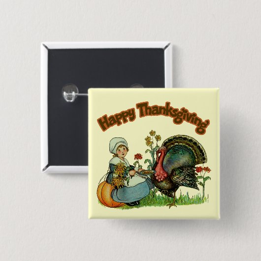 Knopf - glücklicher Erntedank Button (Vorne & Hinten)