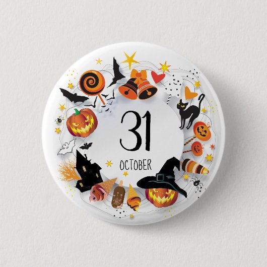 KNOPF Halloweens am 31. Oktober - "Leckerei oder Button (Vorderseite)