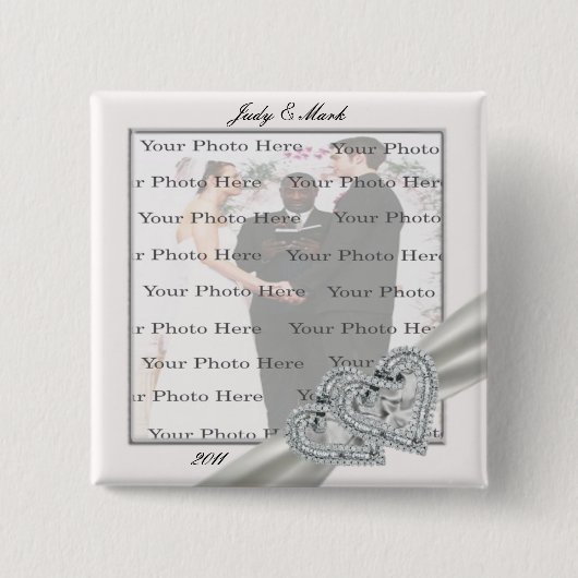 Knopf Herz-White Wedding Square Button (Vorderseite)