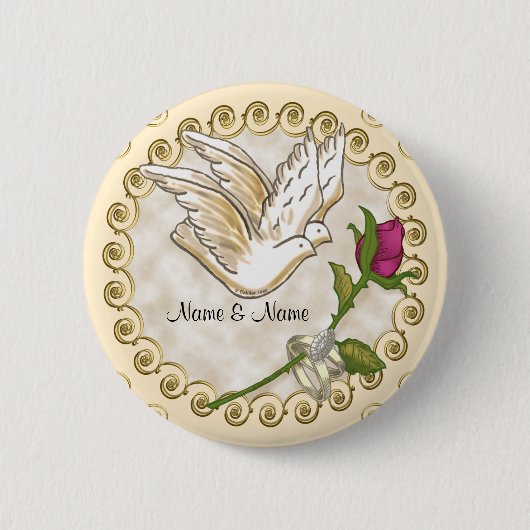 Knopf Hochzeitsrings Dove individuelle Name Button (Vorderseite)