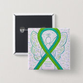 Knopf "Lungenfibrose Awareness Ribbon Angel" Button (Vorne & Hinten)