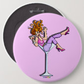 Knopf - Mädchen in einem Martini-Glas, Lil Rot Button (Vorne & Hinten)
