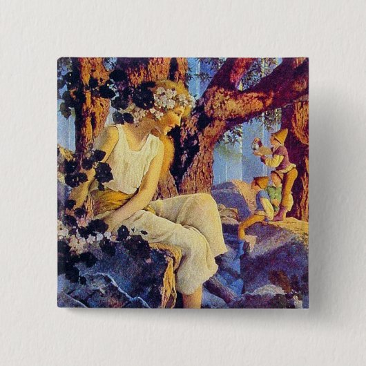 Knopf: Mädchen mit Elfen - von Maxfield Parrish Button (Vorderseite)