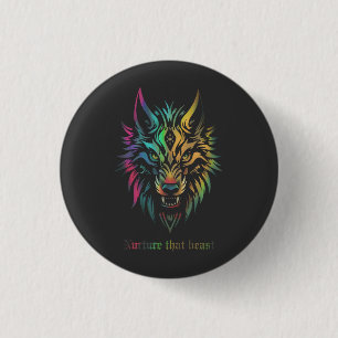 Knopf mit bunten Wolfsgesicht Button