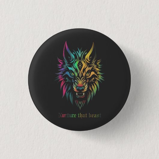 Knopf mit bunten Wolfsgesicht Button (Vorderseite)