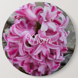 Knopf mit Foto von rosa Hyazinthenblüten Button