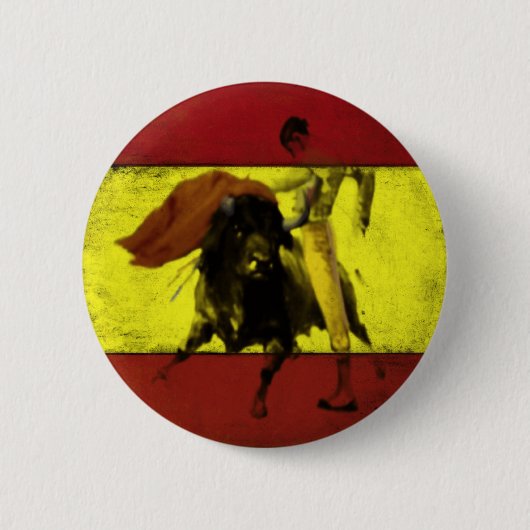 Knopf mit Stierkampf auf schmutziger spanischer Fl Button (Vorderseite)