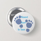 Knopf Neue Tante in Town Blue Baby Footprint Button (Vorne & Hinten)