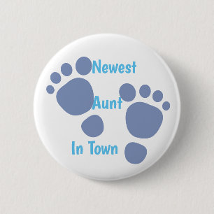 Knopf Neue Tante in Town Blue Baby Footprint Button