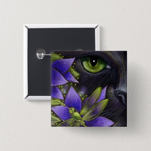 Knopf SCHWARZEN CAT u. DARAGONFLY Button (Vorne & Hinten)