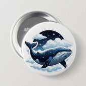 Knopf Schwimmender Wolkenwal mit Sternen Button (Vorne & Hinten)