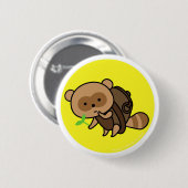 Knopf - Teekessel Tanuki mit Blätter - Gelb Button (Vorne & Hinten)