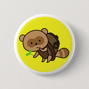 Knopf - Teekessel Tanuki mit Blätter - Gelb Button