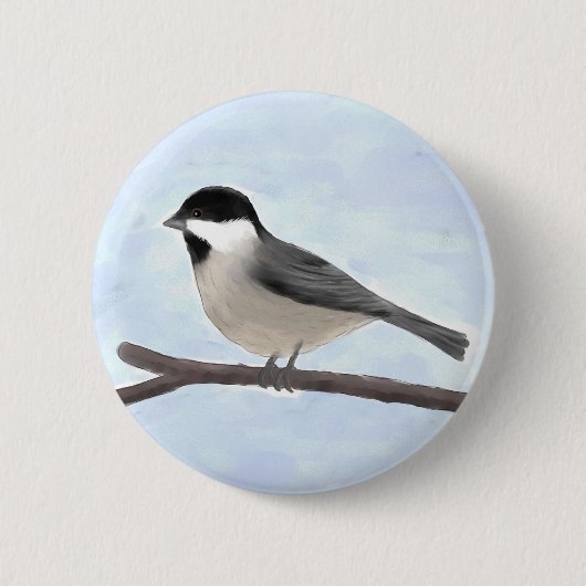 Knopf Wasserfarbe Schwarz gekappte Chickadee Button (Vorderseite)