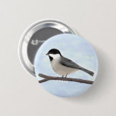 Knopf Wasserfarbe Schwarz gekappte Chickadee Button (Vorne & Hinten)