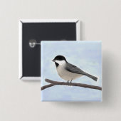 Knopf Wasserfarbe Schwarz gekappte Chickadee Button (Vorne & Hinten)