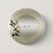 Knopf "White Roses Gold Hearts" Button (Vorderseite)