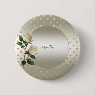 Knopf "White Roses Gold Hearts" Button