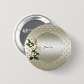 Knopf "White Roses Gold Hearts" Button (Vorne & Hinten)
