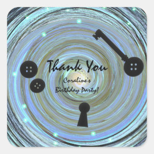 Knopfaugen & Skelettschlüssel Andere Welt Party Quadratischer Aufkleber