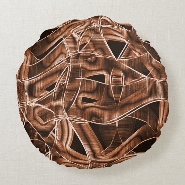 Knöpfe, braune Ausschnitte mit Relief und Überlapp Rundes Kissen (Rückseite)