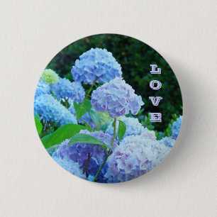 Knöpfe LOVE Blaue Hortensien Blumen Garten Button