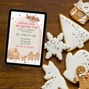 Knöpfe, Schleifen und Gummibonbonreihen Lebkuchen Einladung