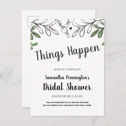 Knorpelweine und Blume aus Brautparty Einladungspostkarte (Vorne/Hinten)