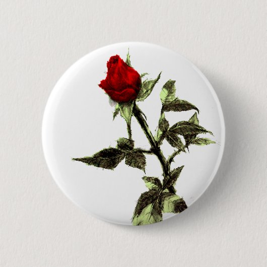 Knospe der Roten Rose angezeichnet Button (Vorderseite)