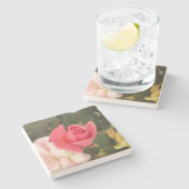 Knospende rosa Rose Steinuntersetzer (Seitenansicht)