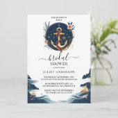 Knot Boat Ship Navy Blue Nautical Brautparty Einladung (Stehend Vorderseite)