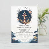 Knot Boat Ship Navy Blue Nautical Probe Dinner Einladung (Stehend Vorderseite)