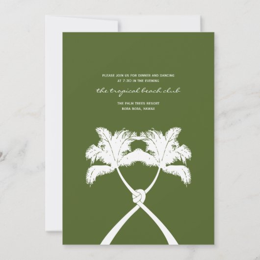 Knot Palm Trees Beach Tropical Wedding Moderner Ch Einladung (Rückseite)