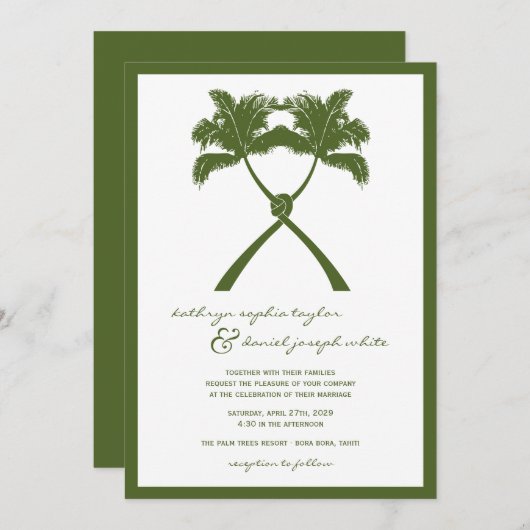 Knot Palm Trees Beach Tropical Wedding Moderner Ch Einladung (Vorne/Hinten)