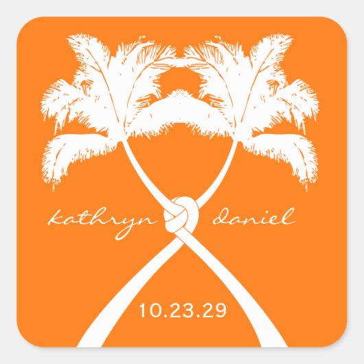 Knot Palm Trees Beach Tropical Wedding Moderner Ch Quadratischer Aufkleber (Vorderseite)