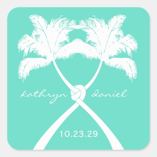 Knot Palm Trees Beach Tropical Wedding Moderner Ch Quadratischer Aufkleber (Vorderseite)