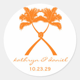 Knot Palm Trees Beach Tropical Wedding Moderner Ch Runder Aufkleber