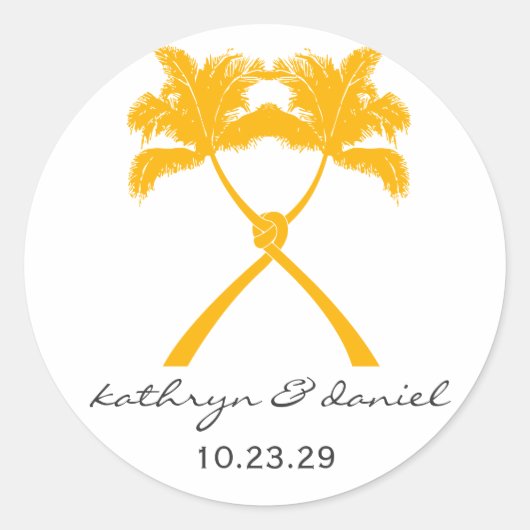 Knot Palm Trees Beach Tropical Wedding Moderner Ch Runder Aufkleber (Vorderseite)